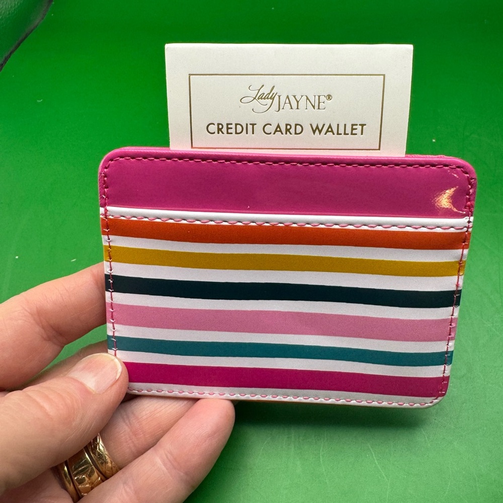 Vinyl  Credit Card Wallet - Sketched MultiColors Stripes 3 card Pockets NWT